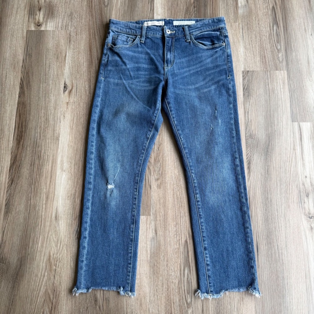 Pilcro and the Letterpress Anthropologie Slim Boyfriend Jeans Blue Distressed 28